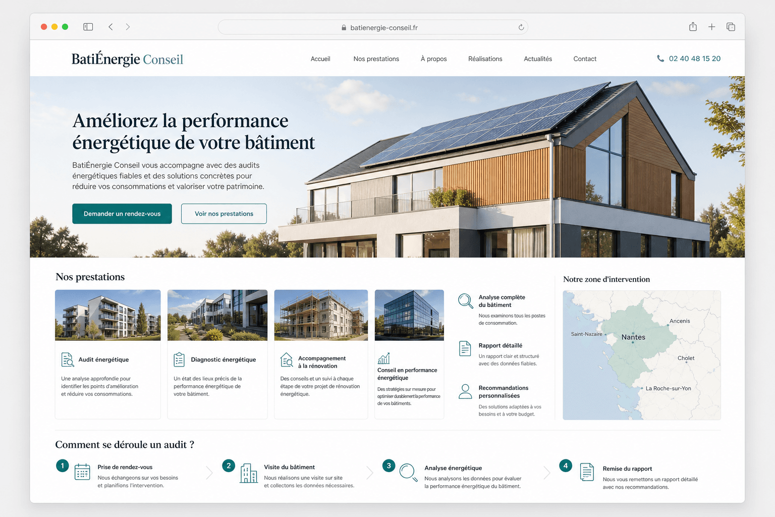 Illustration d’un site vitrine pour un cabinet d’audits énergétiques (projet réel, identité anonymisée)